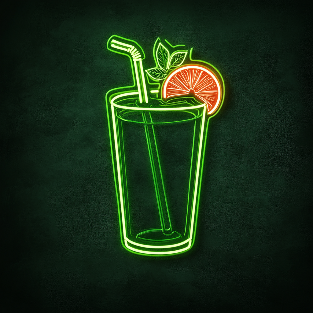 Juice with Fruit Garnish - Green Neon Sign, 24 Inches