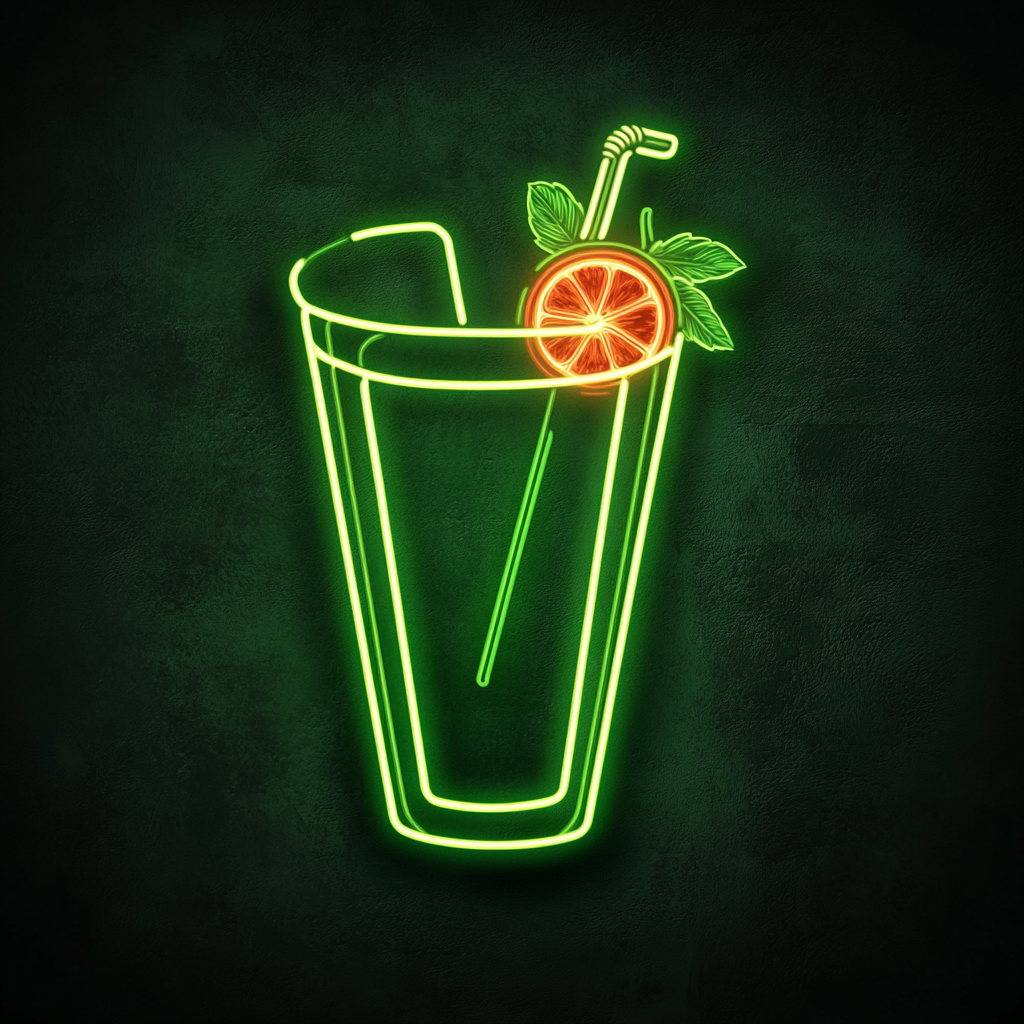 Juice with Fruit Garnish - Green Neon Sign, 24 Inches