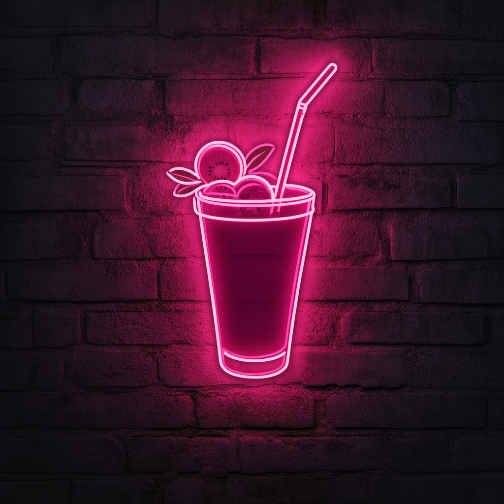 Juice with Fruit Garnish - Pink Neon Sign, 18 Inches