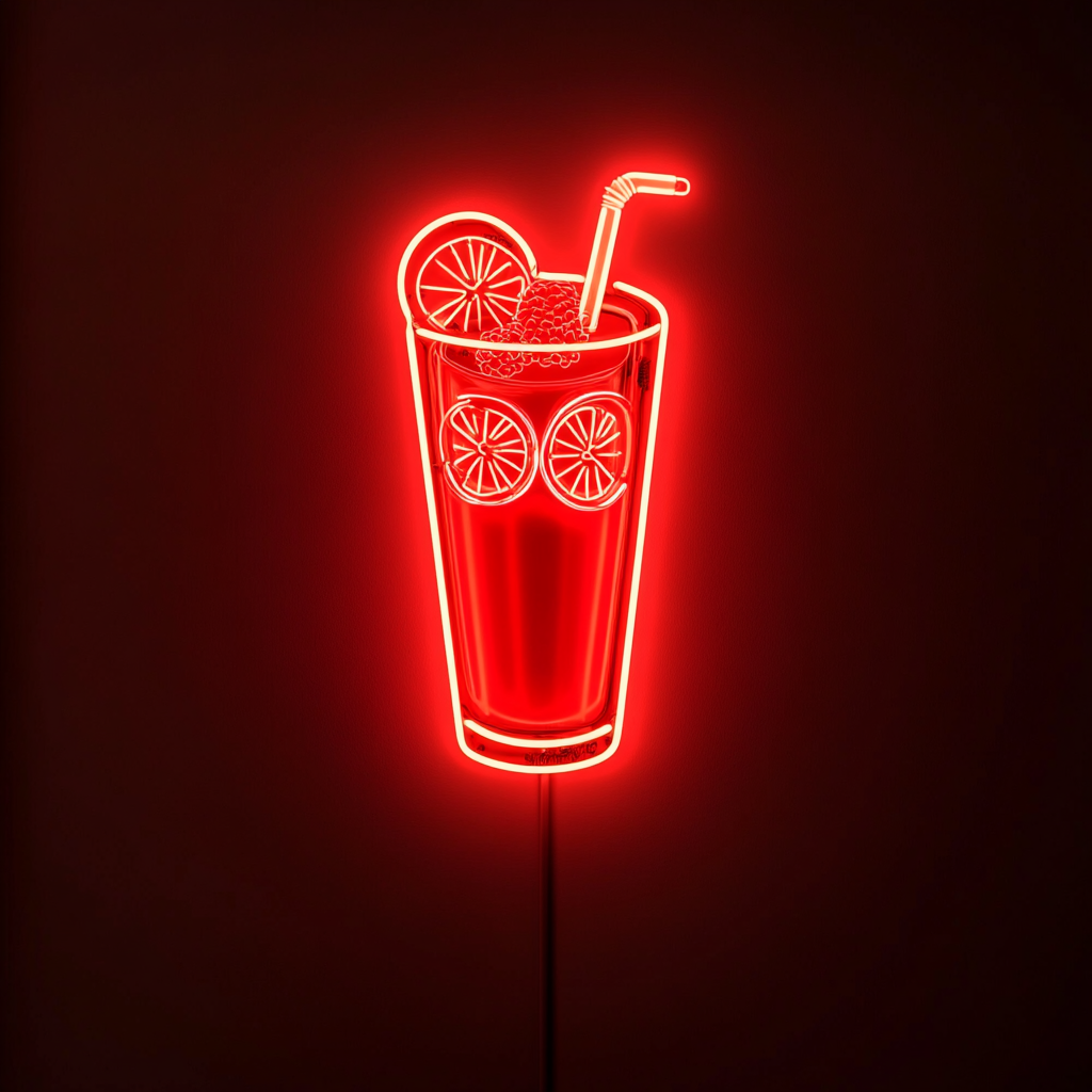 Juice with Fruit Garnish - Red Neon Sign, 24 Inches