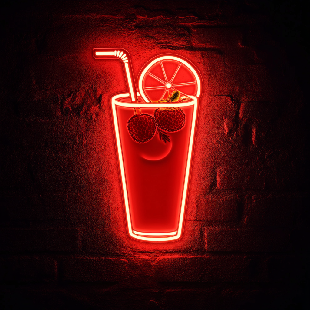 Juice with Fruit Garnish - Red Neon Sign, 18 Inches