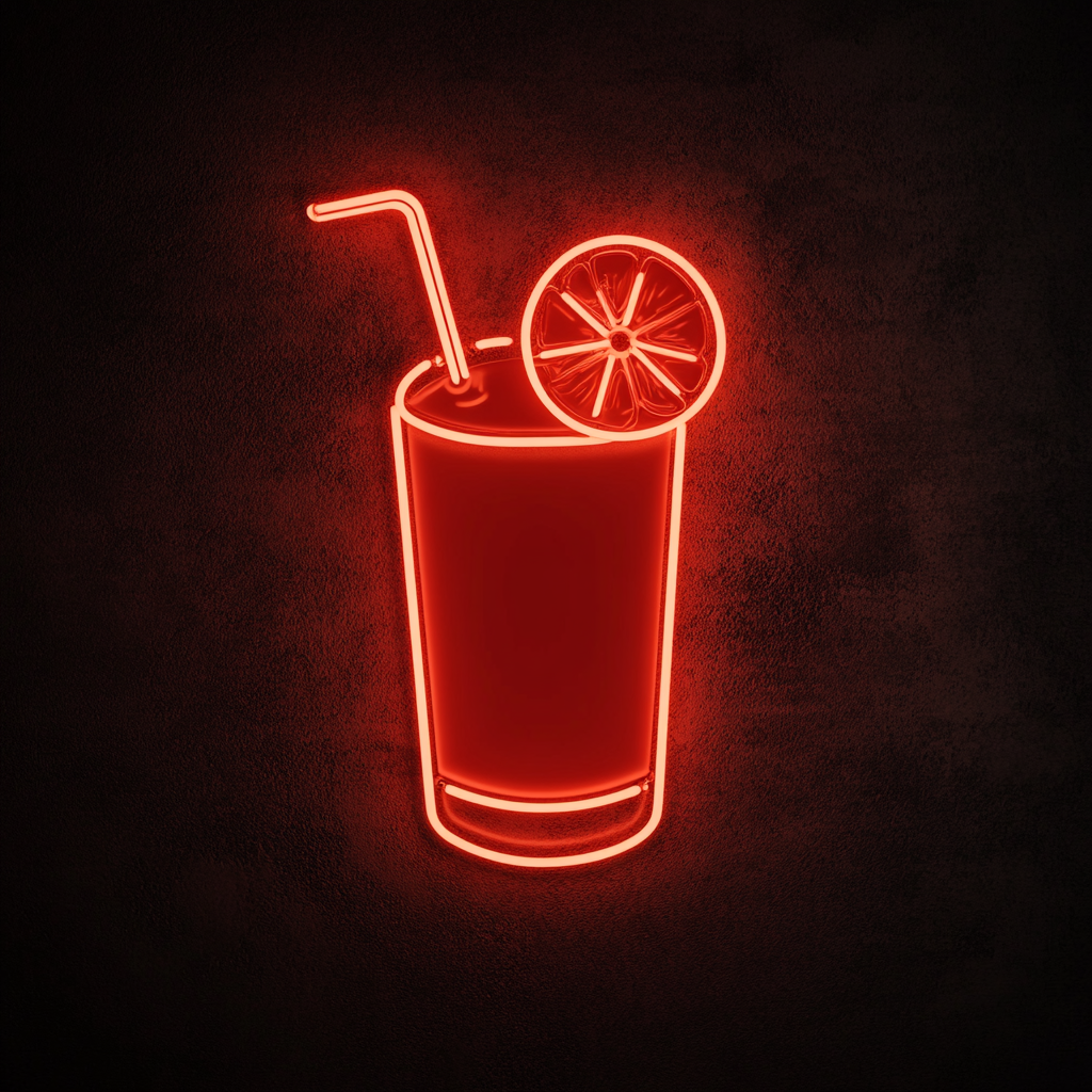 Juice with Fruit Garnish - Red Neon Sign, 24 Inches