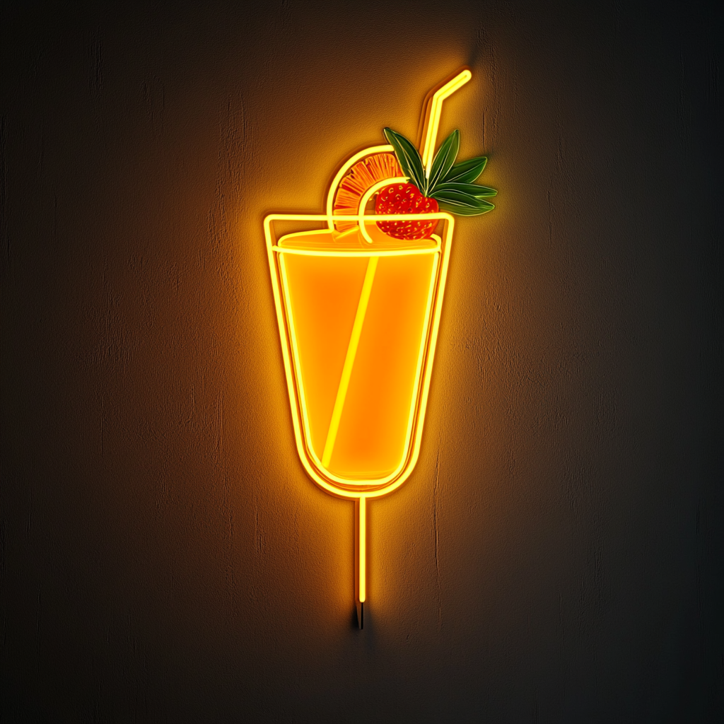 Juice with Fruit Garnish - Yellow Neon Sign, 18 Inches