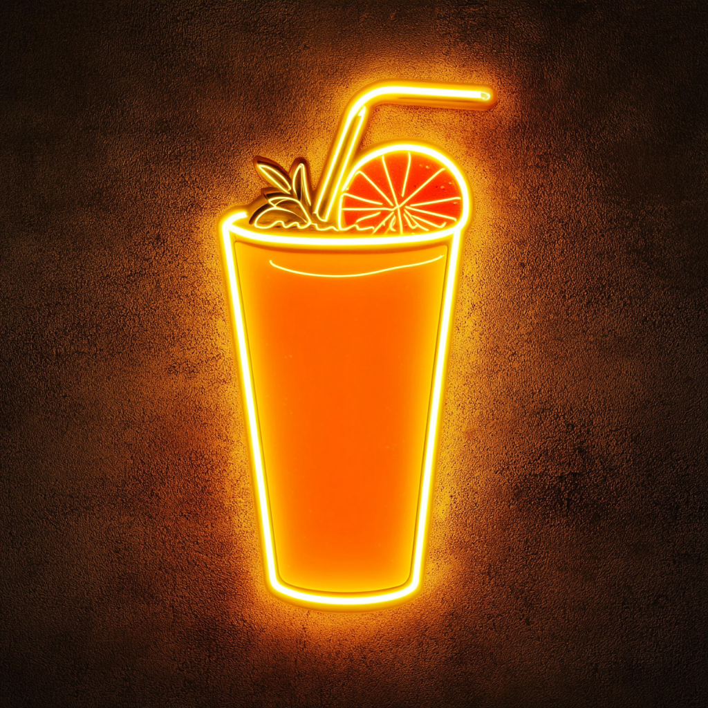 Juice with Fruit Garnish - Yellow Neon Sign, 24 Inches