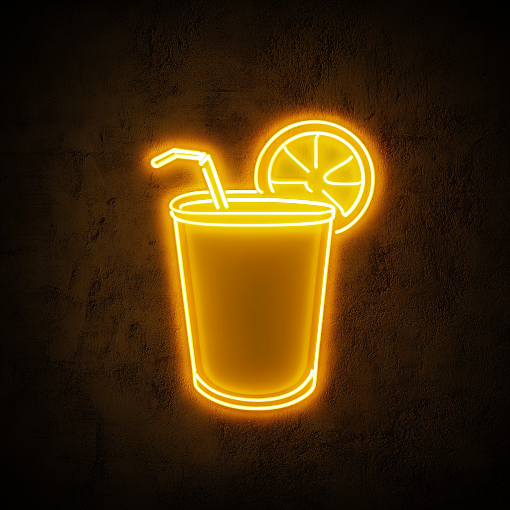 Juice with Fruit Garnish - Yellow Neon Sign, 24 Inches