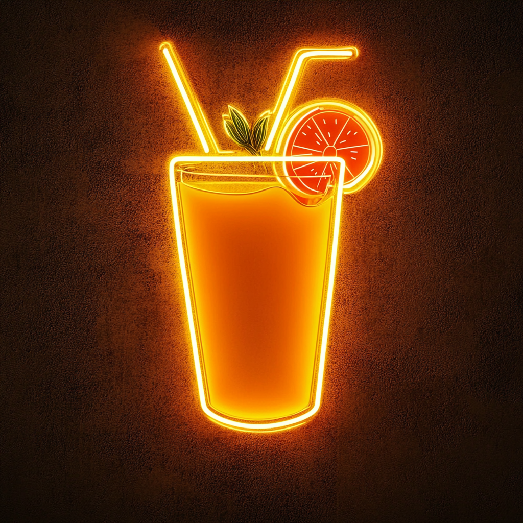 Juice with Fruit Garnish - Yellow Neon Sign, 18 Inches