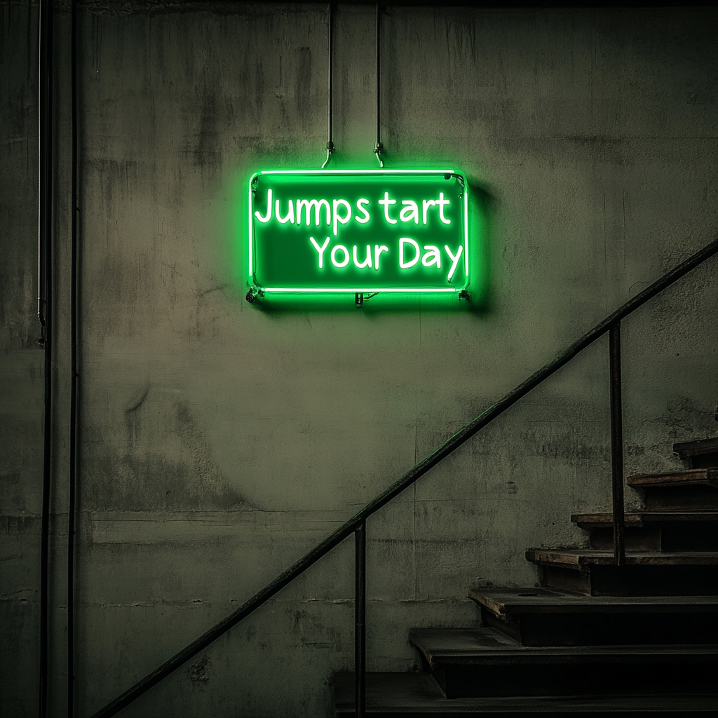 "Jumpstart Your Day" - Green Neon Sign, 24 Inches