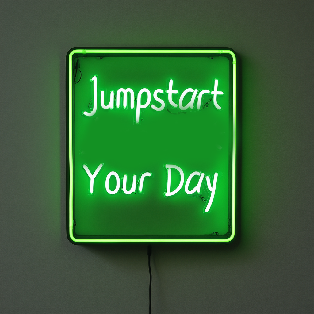 "Jumpstart Your Day" - Green Neon Sign, 24 Inches