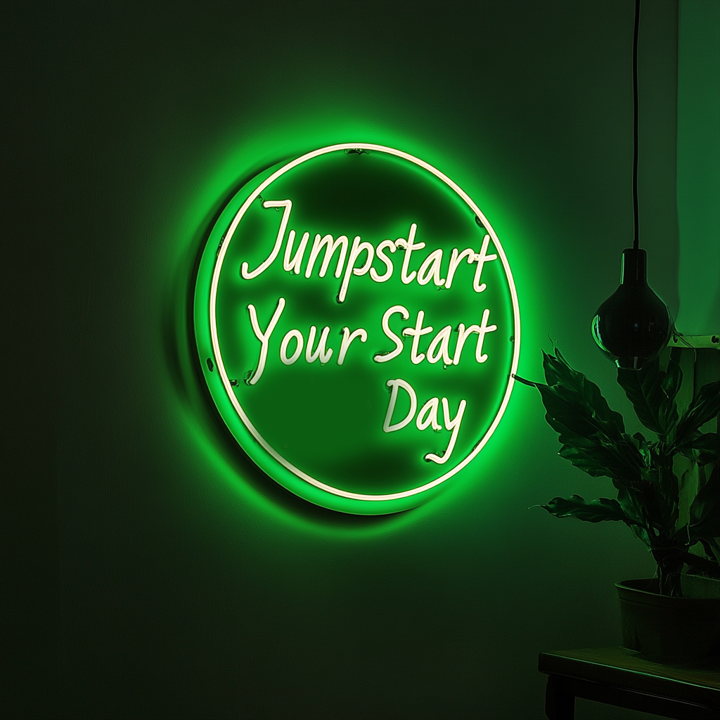 "Jumpstart Your Day" - Green Neon Sign, 24 Inches
