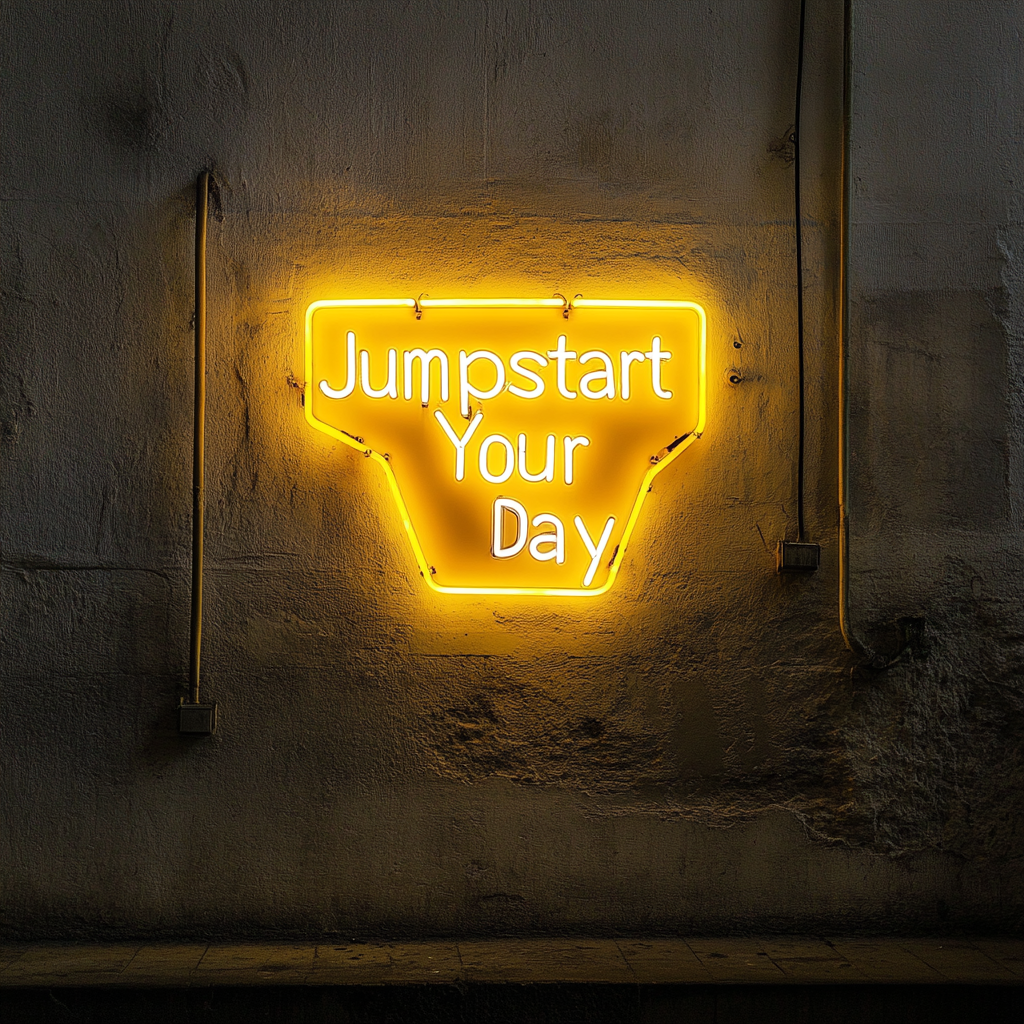 "Jumpstart Your Day" - Yellow Neon Sign, 24 Inches