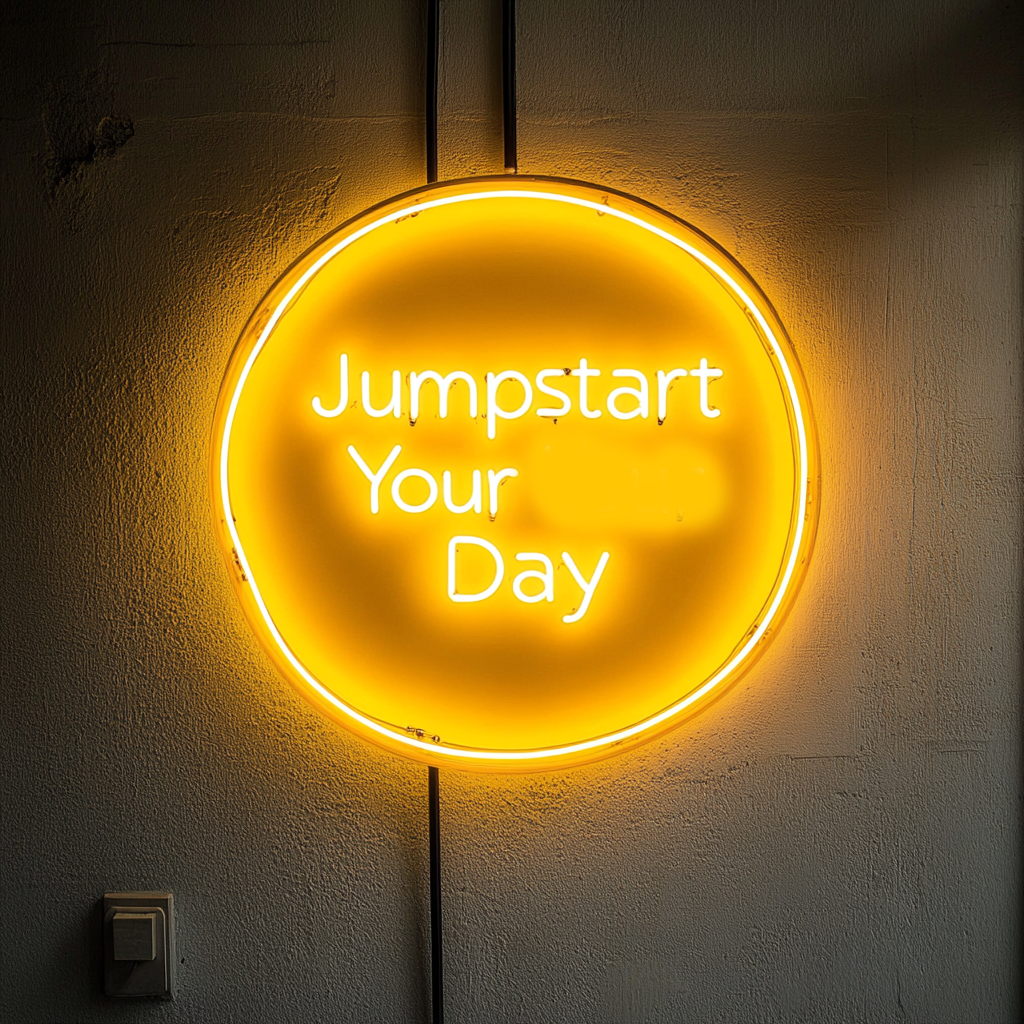 "Jumpstart Your Day" - Yellow Neon Sign, 24 Inches