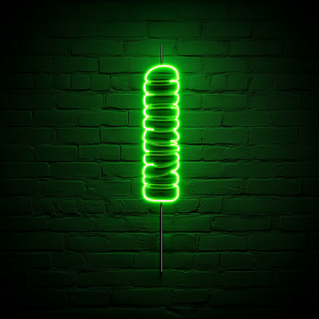 Kebab Skewer - Green Neon Sign, 18 Inches