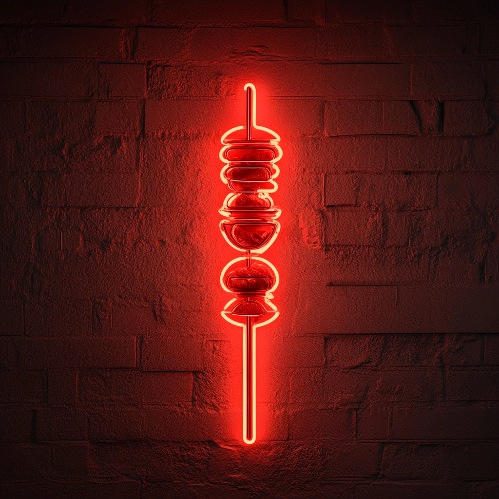 Kebab Skewer with Veggies - Red Neon Sign, 24 Inches