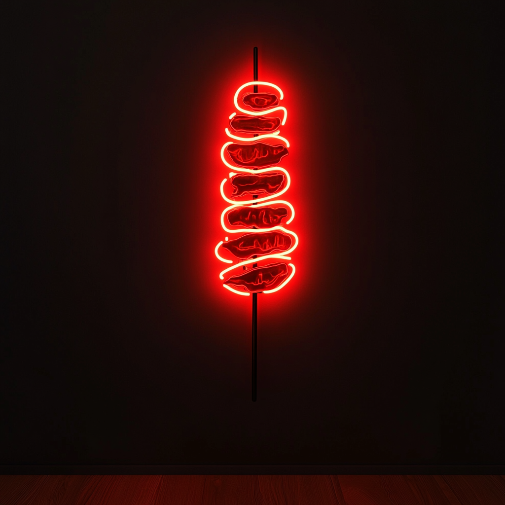 Kebab Skewer with Veggies - Red Neon Sign, 24 Inches