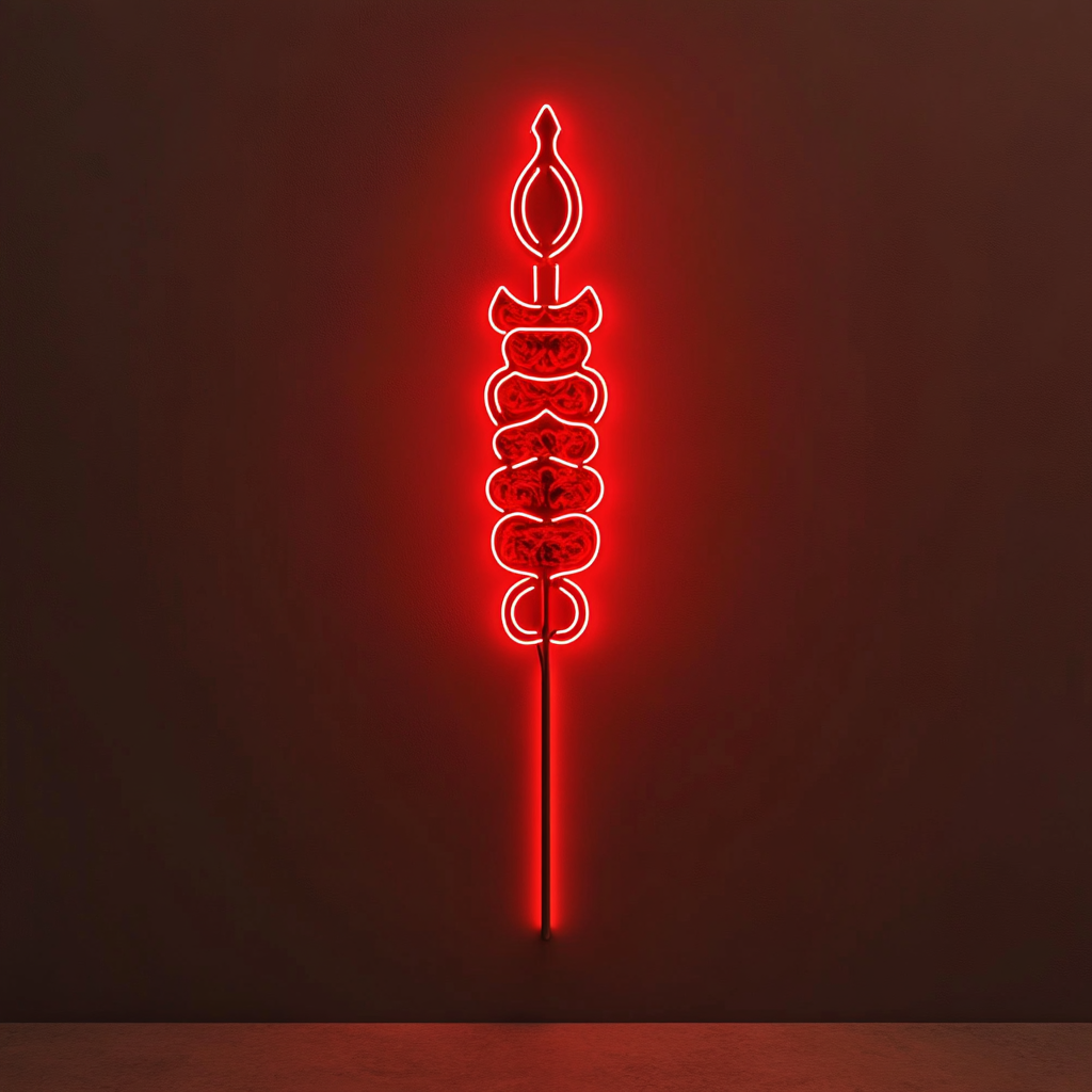 Kebab Skewer with Veggies - Red Neon Sign, 18 Inches