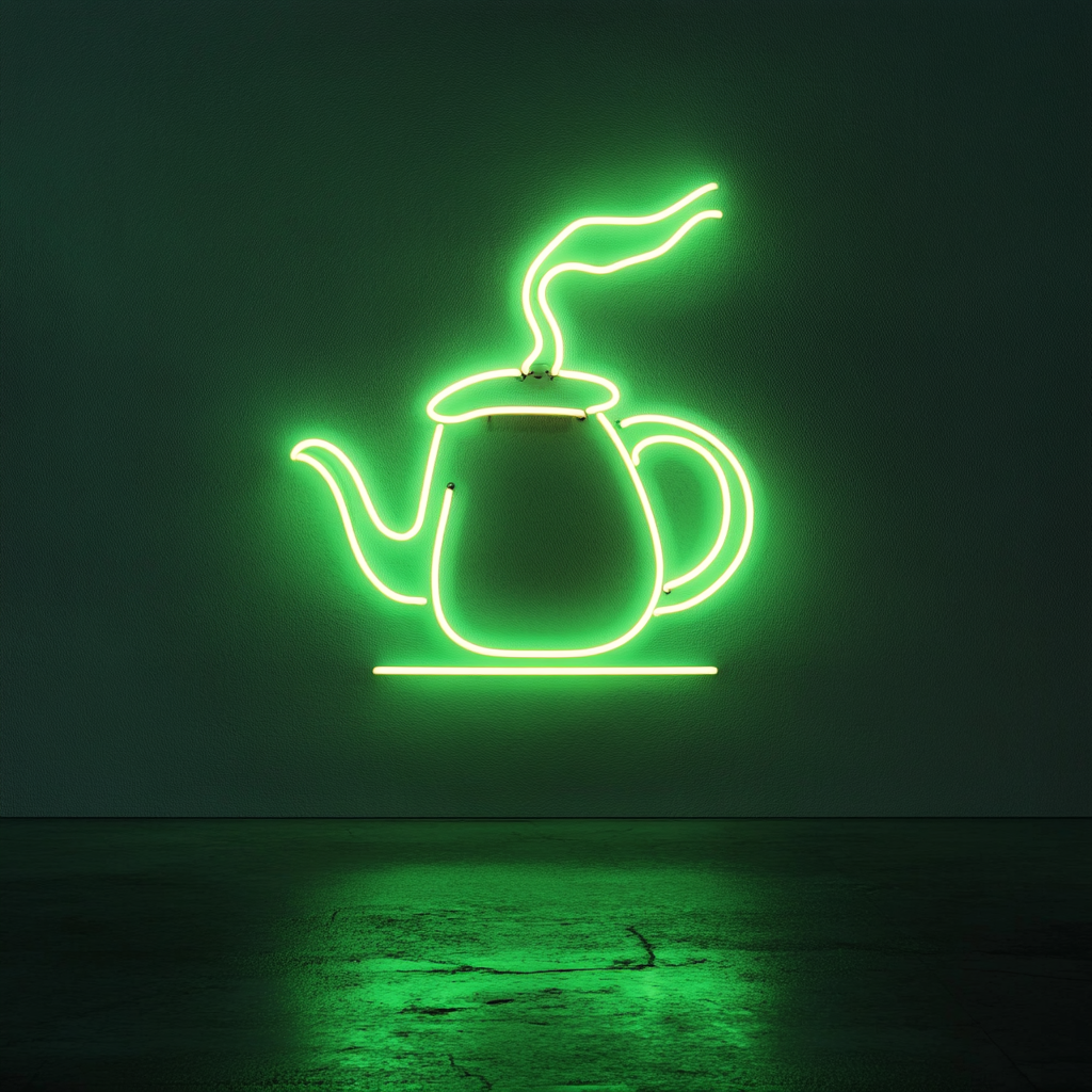 Kettle Steaming - Green Neon Sign, 24 Inches