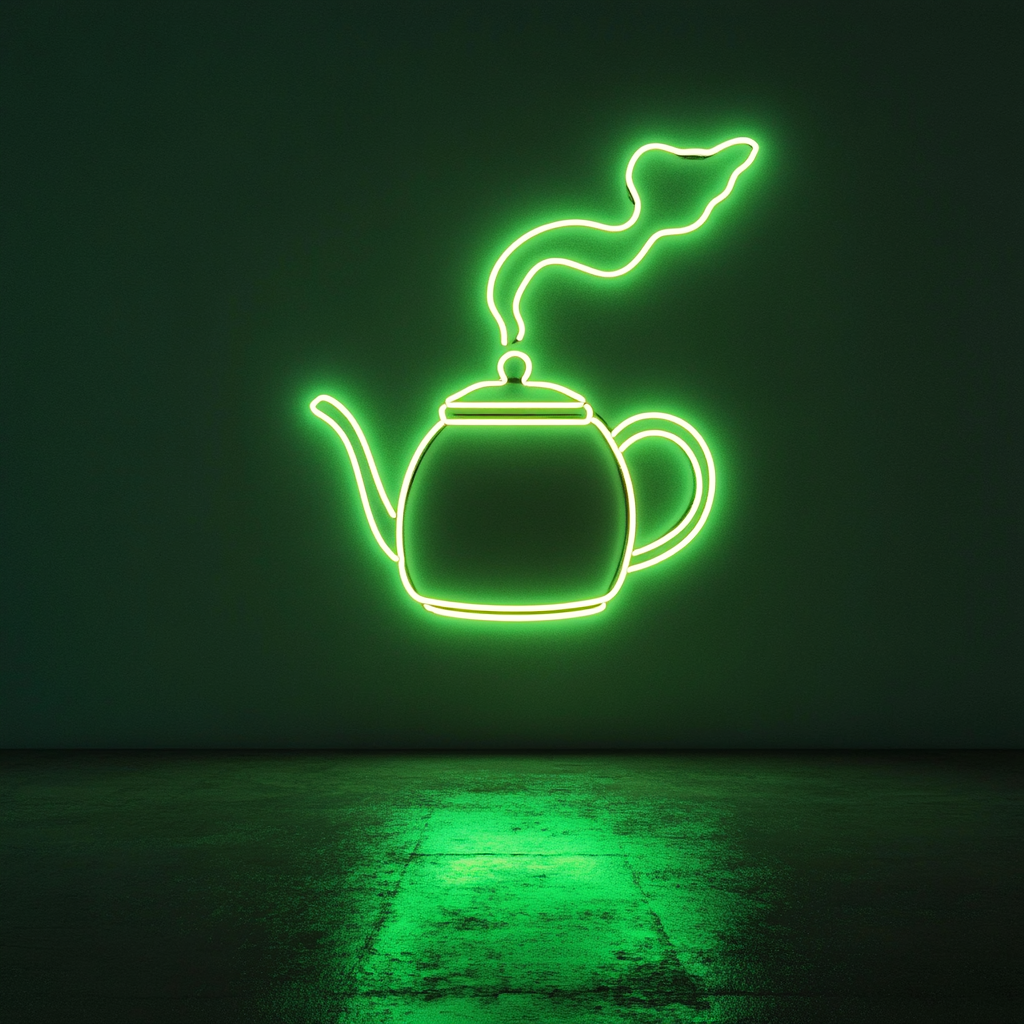 Kettle Steaming - Green Neon Sign, 24 Inches