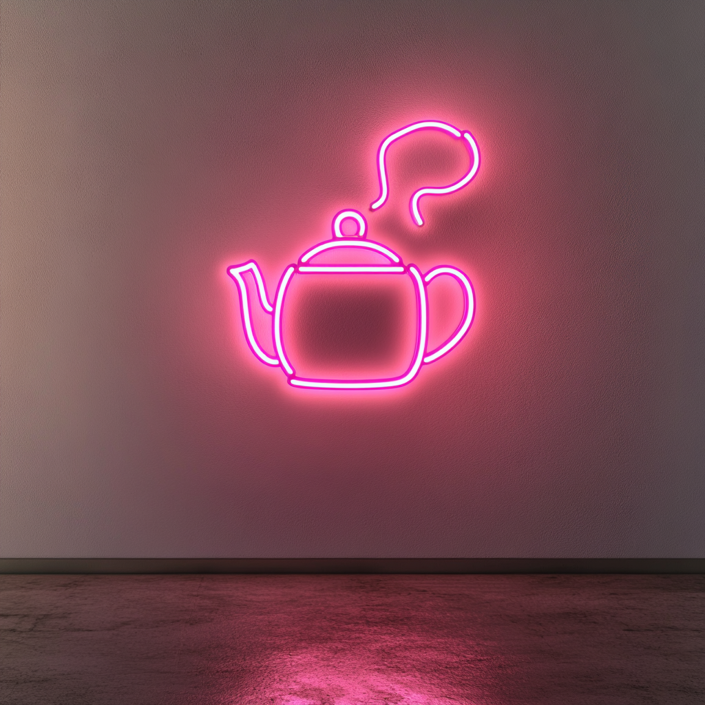 Kettle Steaming - Pink Neon Sign, 18 Inches