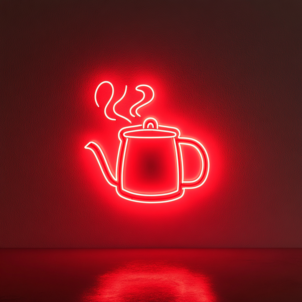 Kettle Steaming - Red Neon Sign, 18 Inches