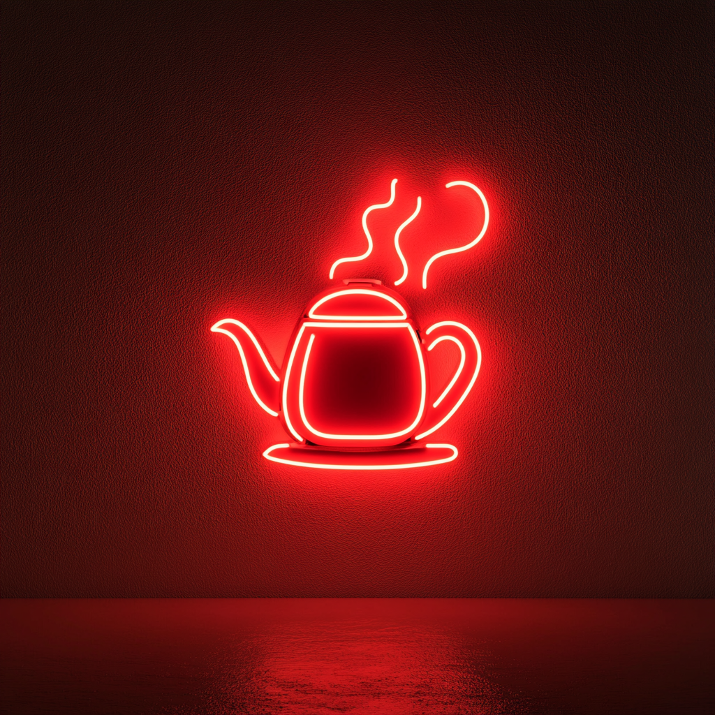 Kettle Steaming - Red Neon Sign, 18 Inches