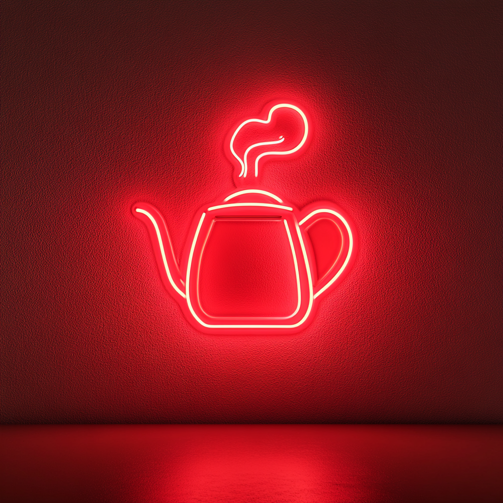 Kettle Steaming - Red Neon Sign, 24 Inches