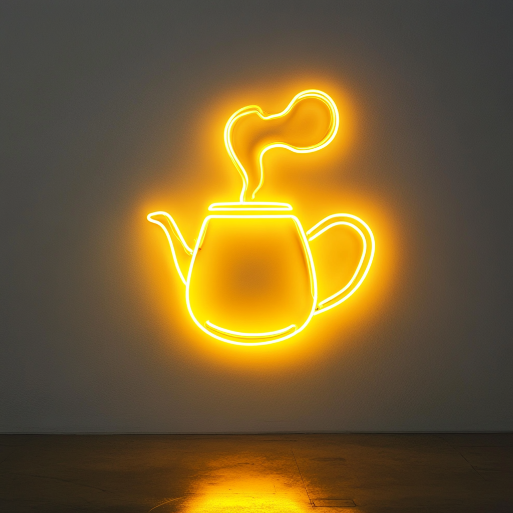 Kettle Steaming - Yellow Neon Sign, 18 Inches