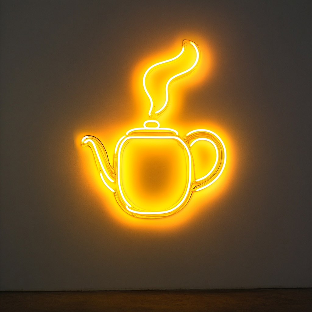 Kettle Steaming - Yellow Neon Sign, 18 Inches