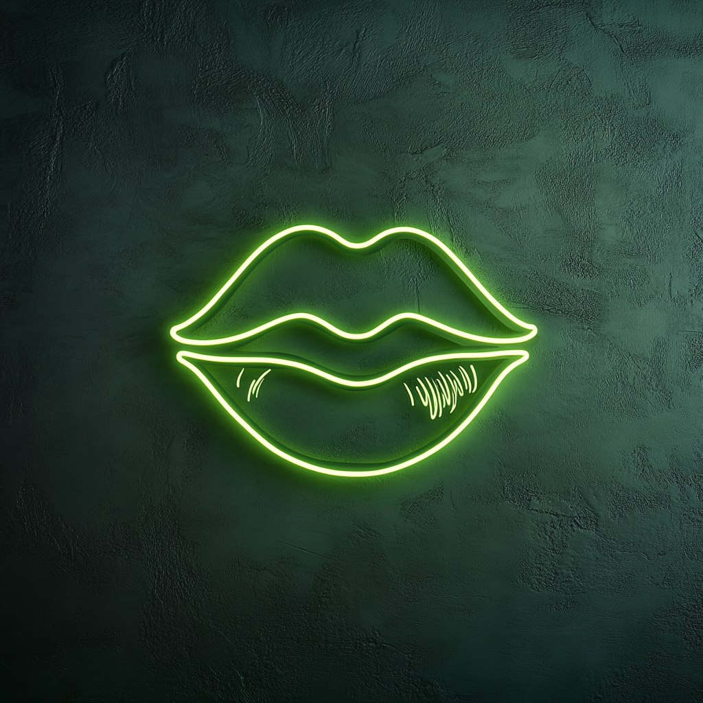 Kissing Lips - Green Neon Sign, 24 Inches