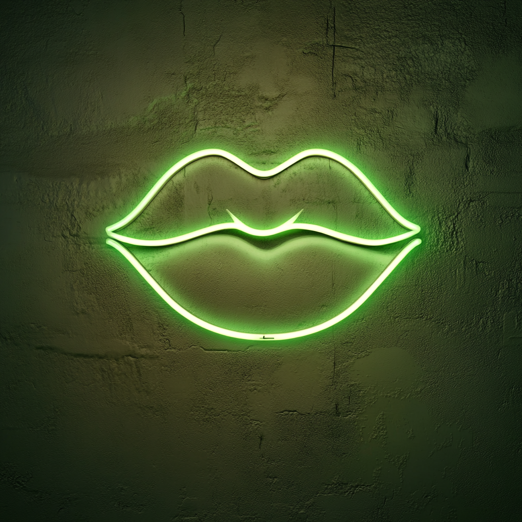 Kissing Lips - Green Neon Sign, 24 Inches