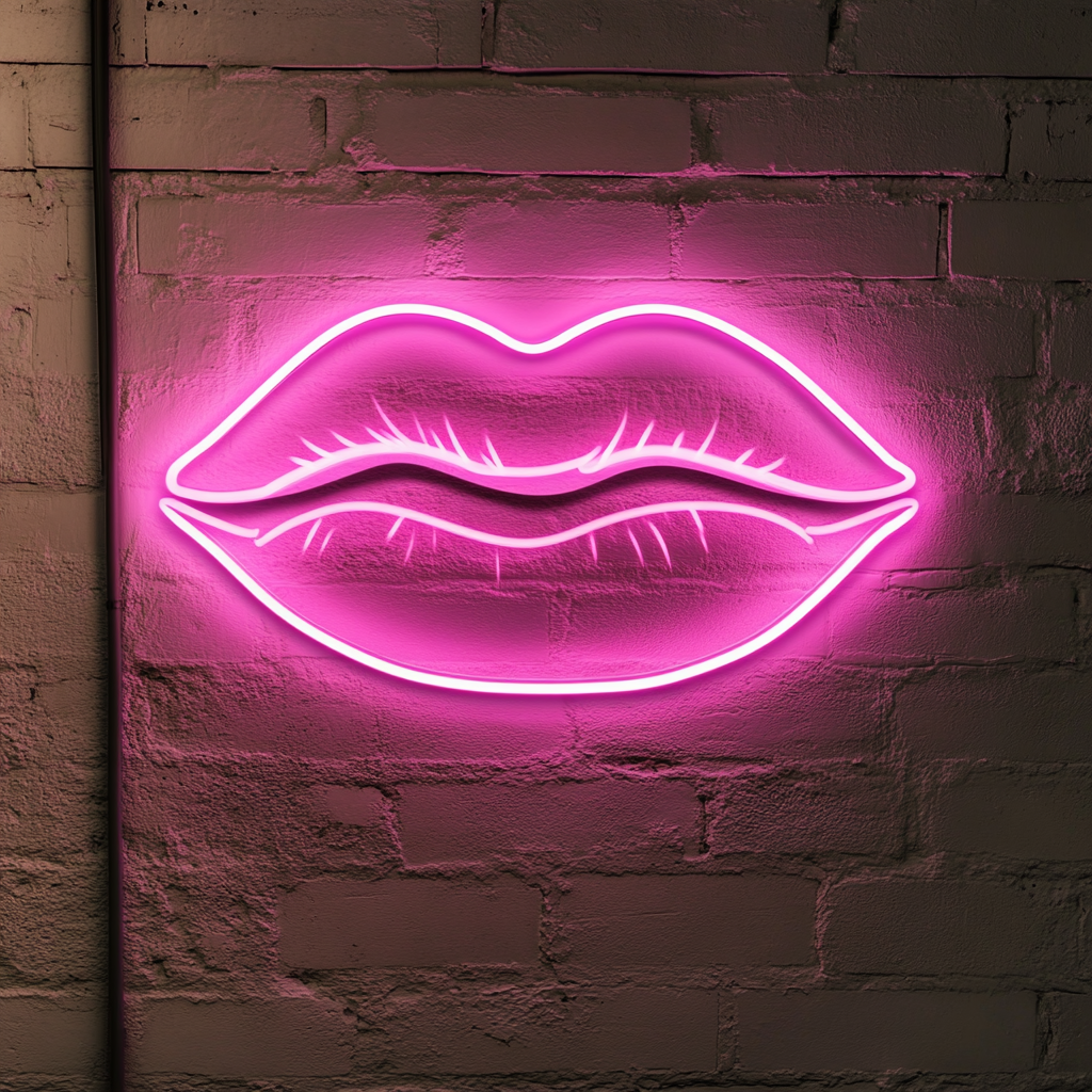 Kissing Lips - Pink Neon Sign, 24 Inches
