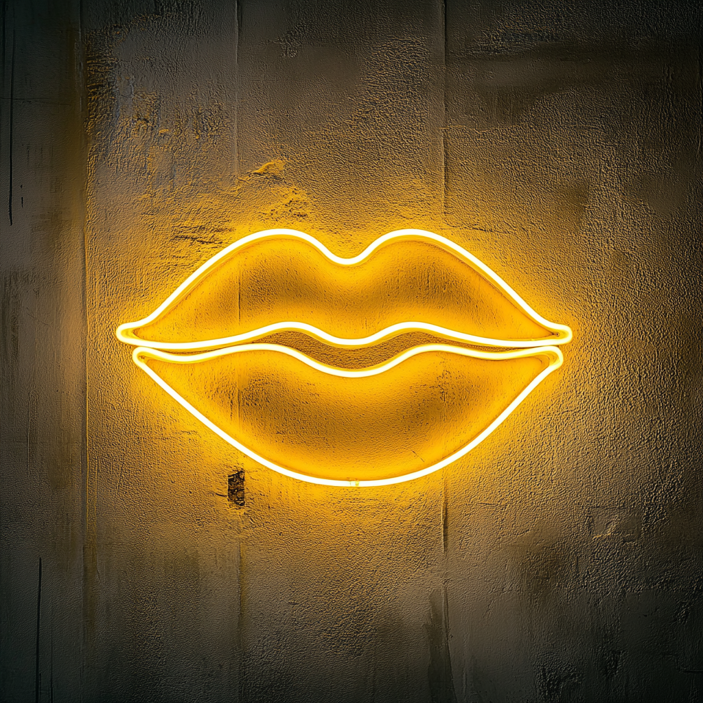 Kissing Lips - Yellow Neon Sign, 18 Inches