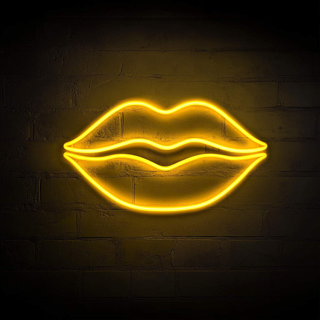 Kissing Lips - Yellow Neon Sign, 24 Inches