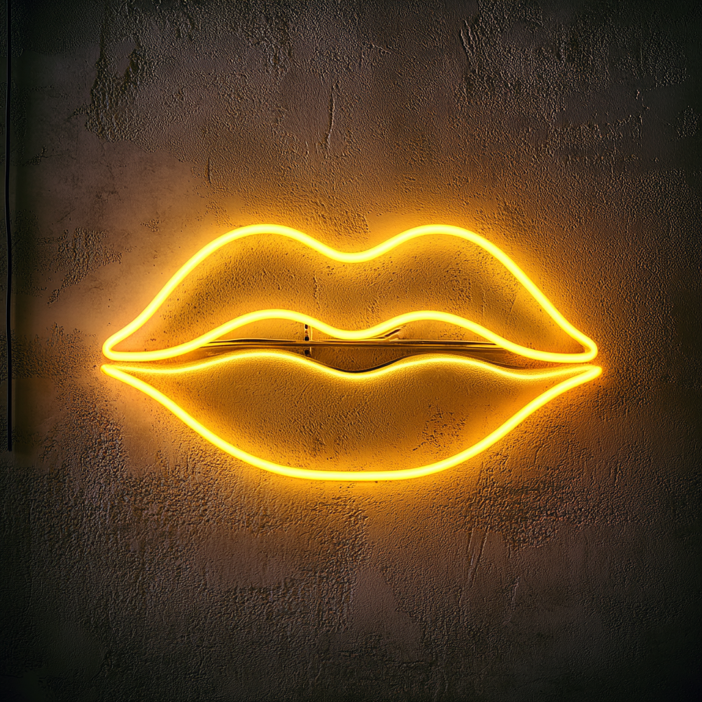 Kissing Lips - Yellow Neon Sign, 18 Inches