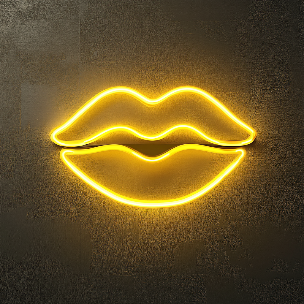 Kissing Lips - Yellow Neon Sign, 18 Inches