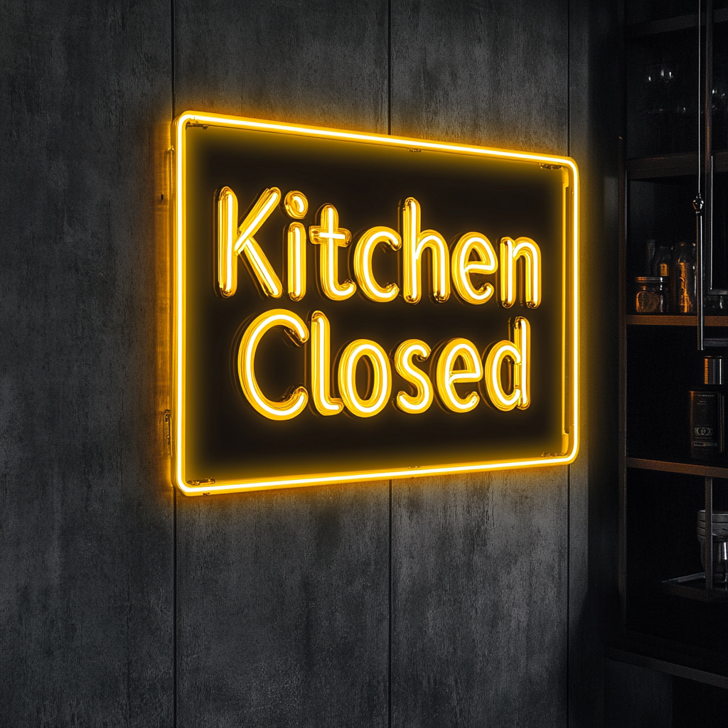 "Kitchen Closed" - Yellow Neon Sign, 18 Inches
