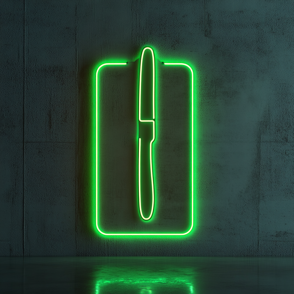 Knife Chopping Board - Green Neon Sign, 18 Inches
