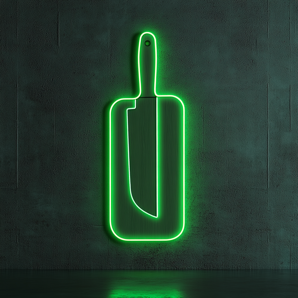 Knife Chopping Board - Green Neon Sign, 24 Inches
