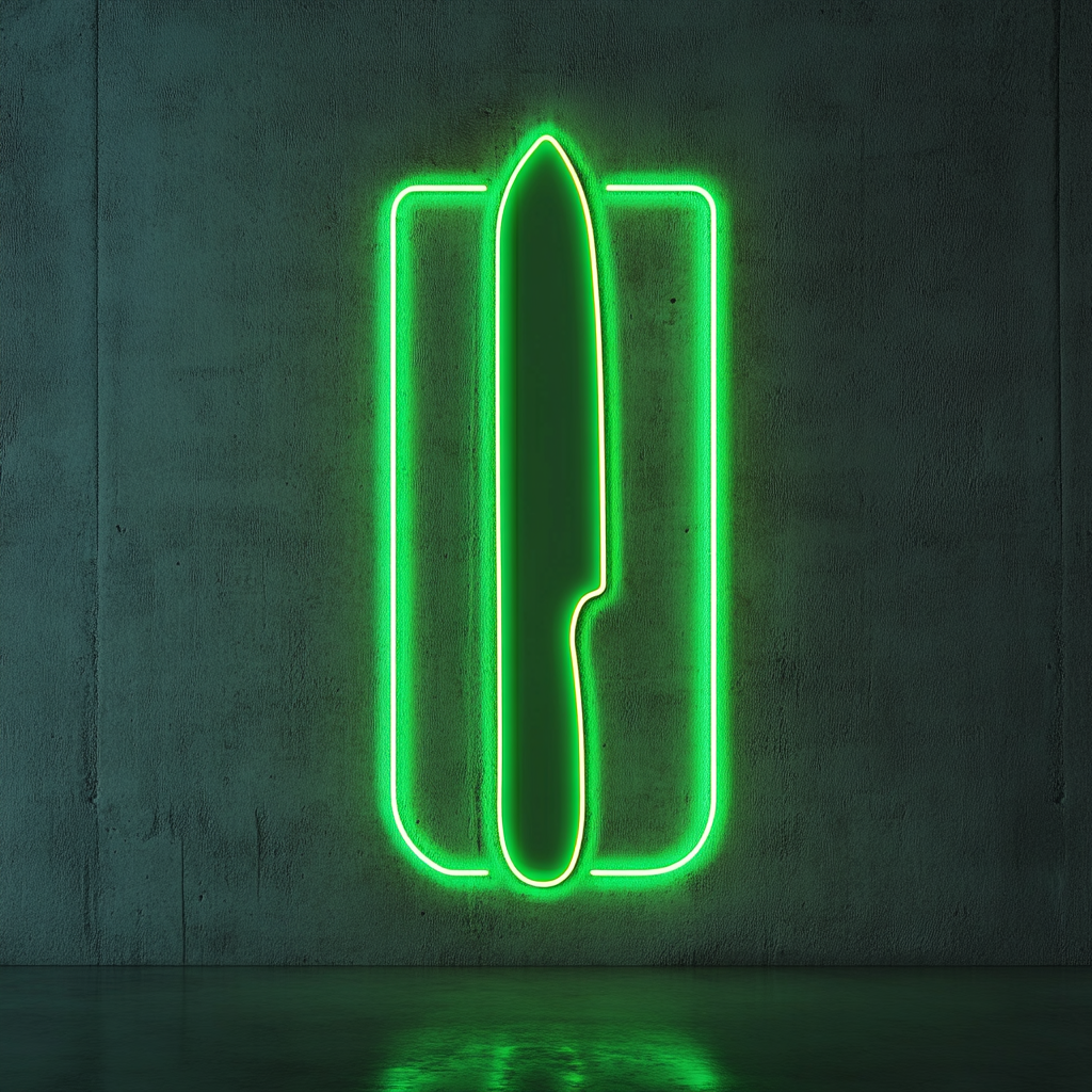 Knife Chopping Board - Green Neon Sign, 18 Inches