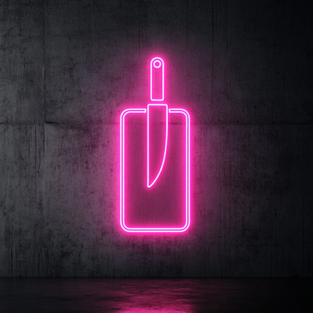 Knife Chopping Board - Pink Neon Sign, 18 Inches