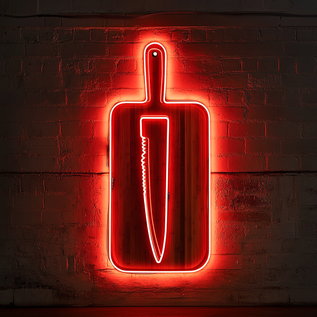 Knife Chopping Board - Red Neon Sign, 24 Inches