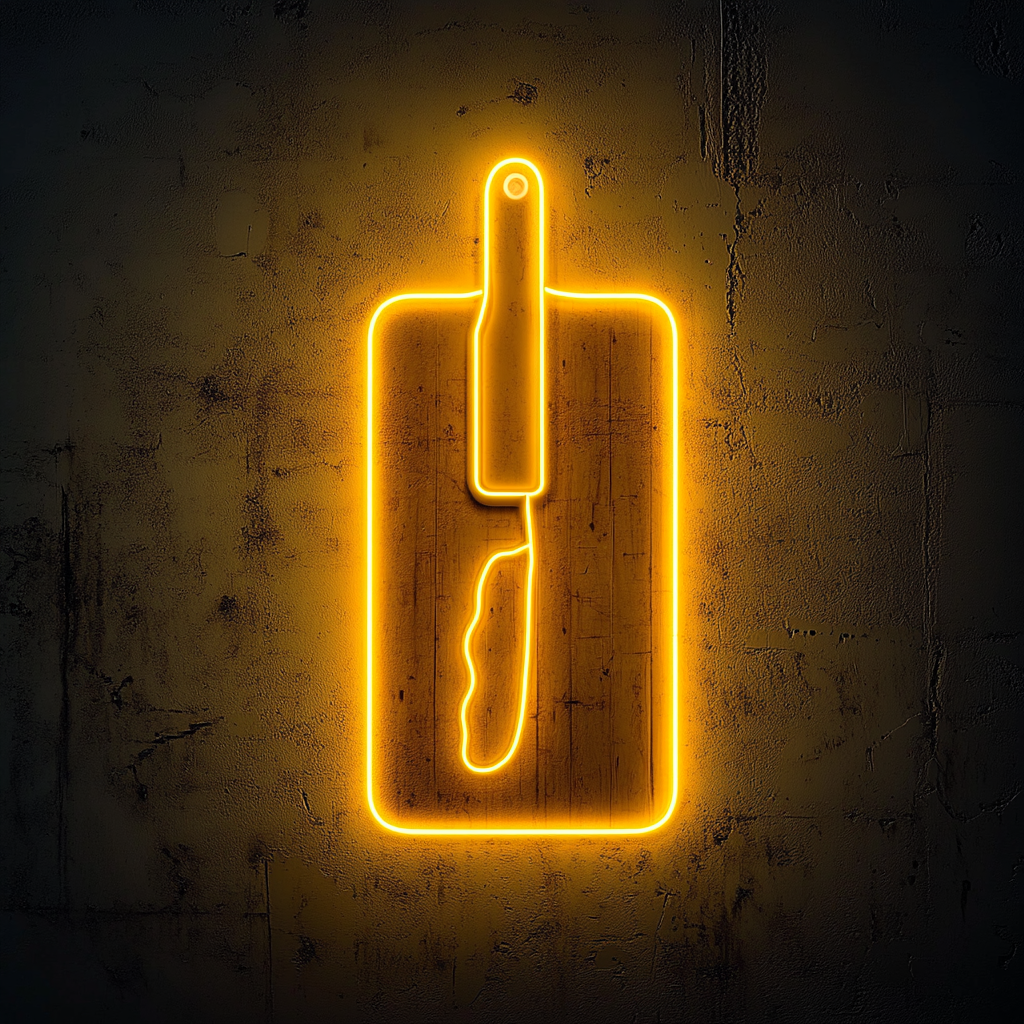 Knife Chopping Board - Yellow Neon Sign, 24 Inches