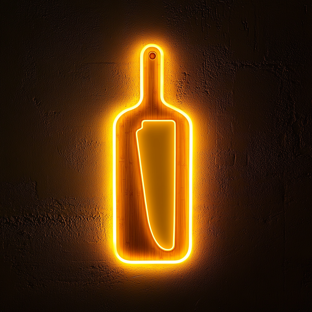 Knife Chopping Board - Yellow Neon Sign, 24 Inches