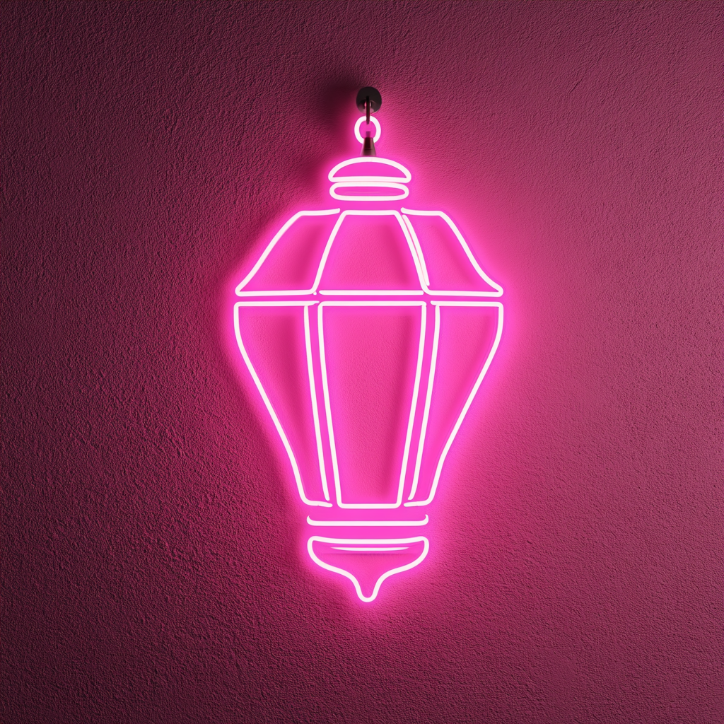 Lantern with Light - Pink Neon Sign, 24 Inches