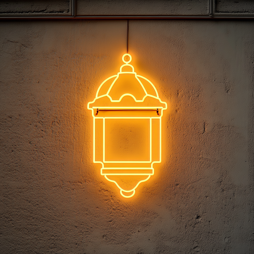 Lantern with Light - Yellow Neon Sign, 24 Inches