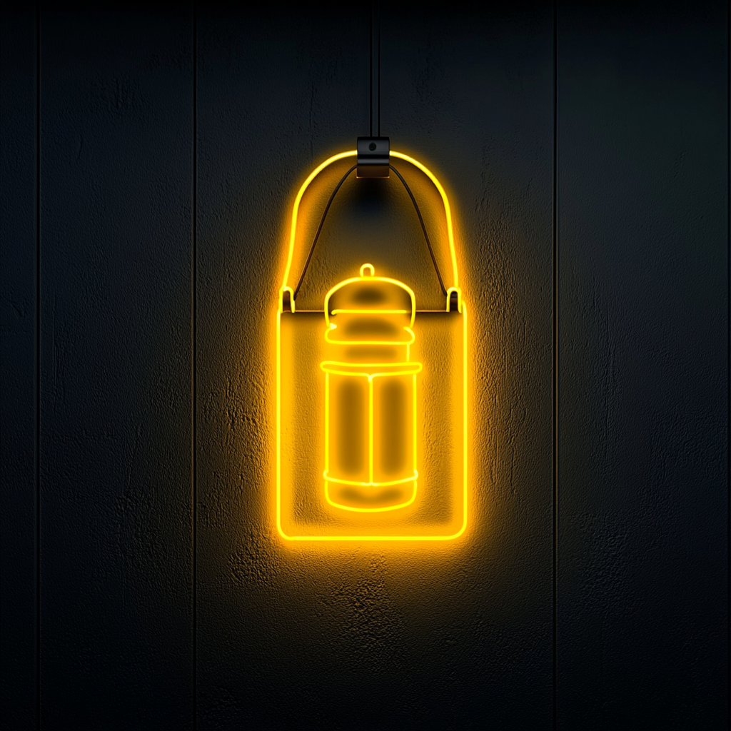 Lantern with Light - Yellow Neon Sign, 24 Inches