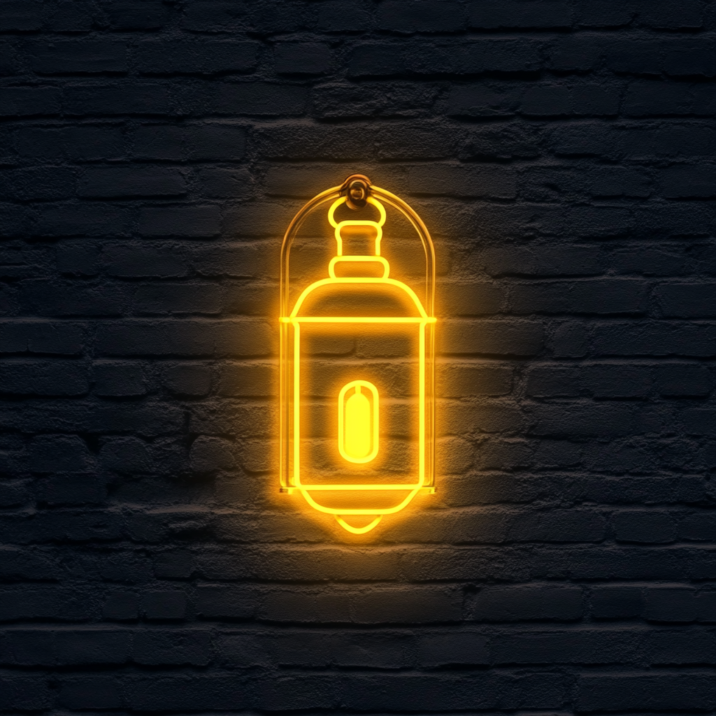 Lantern with Light - Yellow Neon Sign, 24 Inches