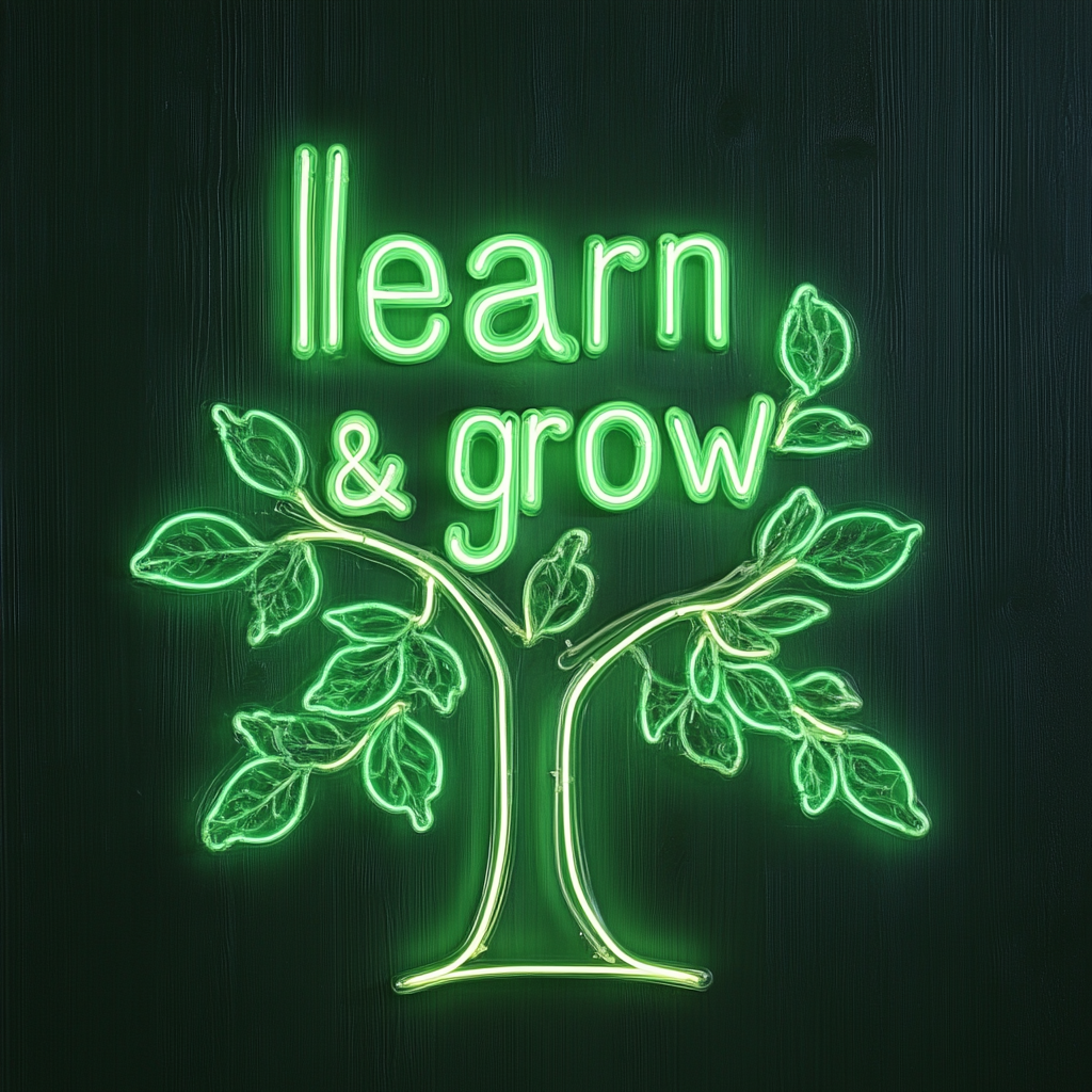 Learn & Grow - Green Neon Sign, 18 Inches