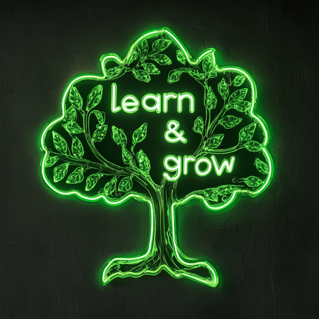 Learn & Grow - Green Neon Sign, 18 Inches