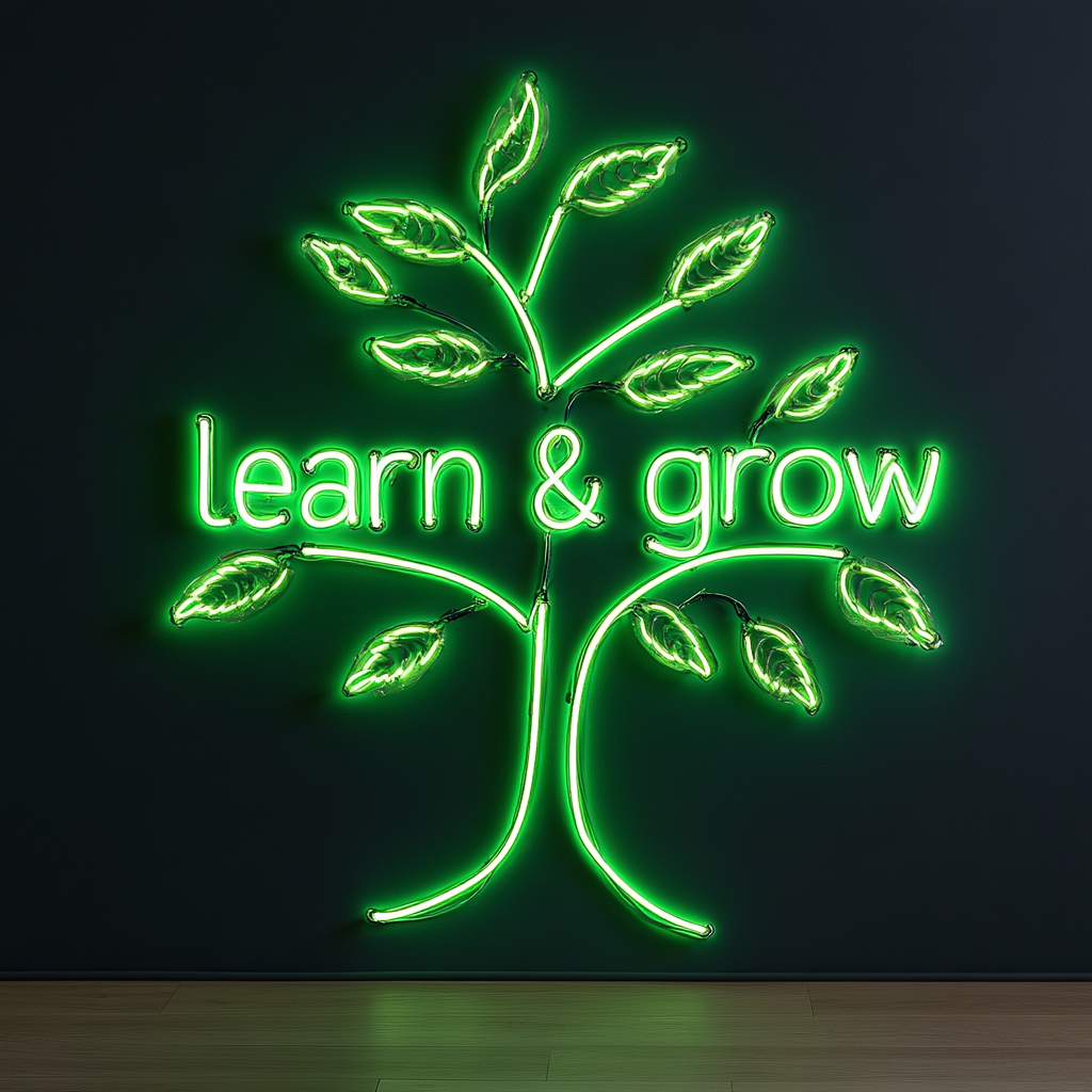 Learn & Grow - Green Neon Sign, 18 Inches