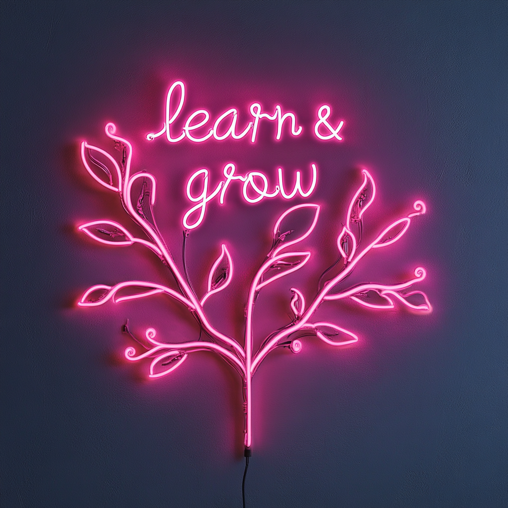 Learn & Grow - Pink Neon Sign, 24 Inches